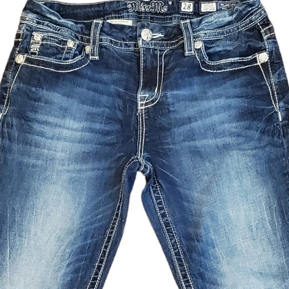 Miss Me Mid Rise Easy Crop Jeans Sz 28 Embellished Pockets - Picture 2 of 9